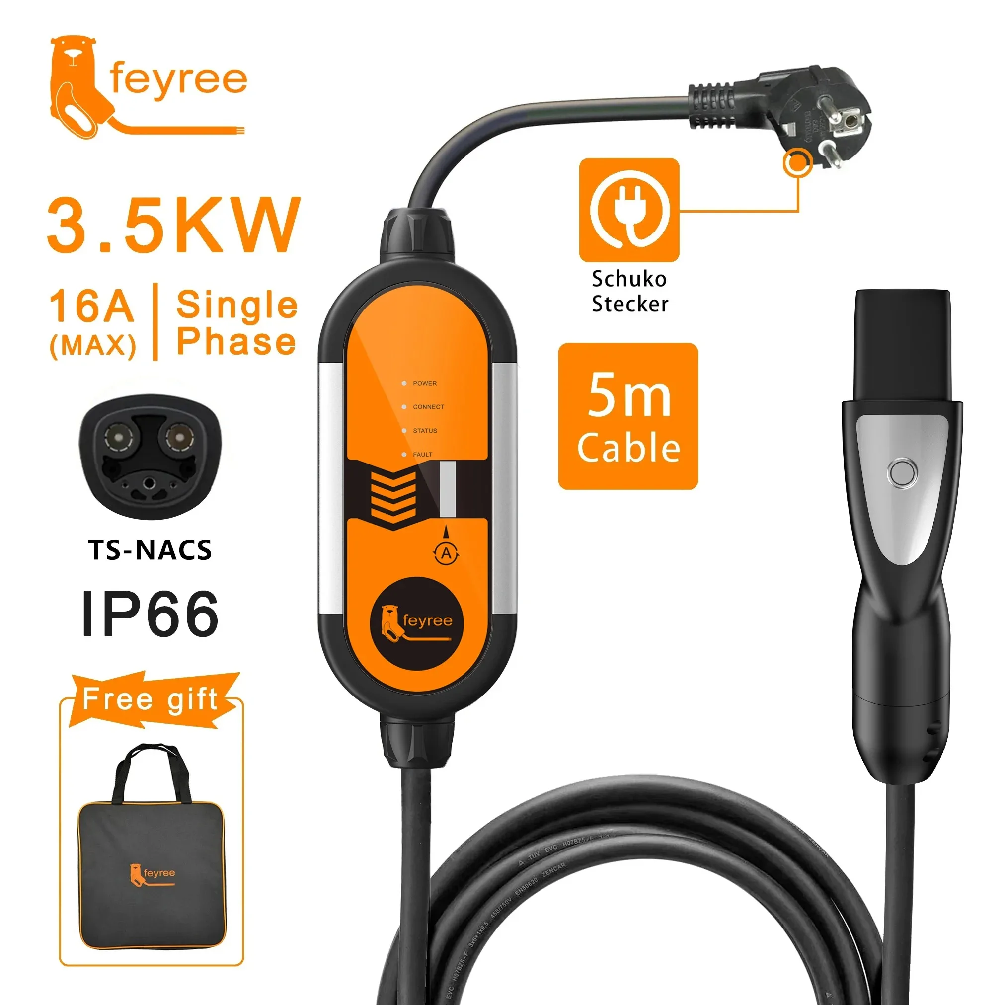 Portable Ev Charger 16A Adjustable - Portable EV Charger Feyree 3.5kW 16A