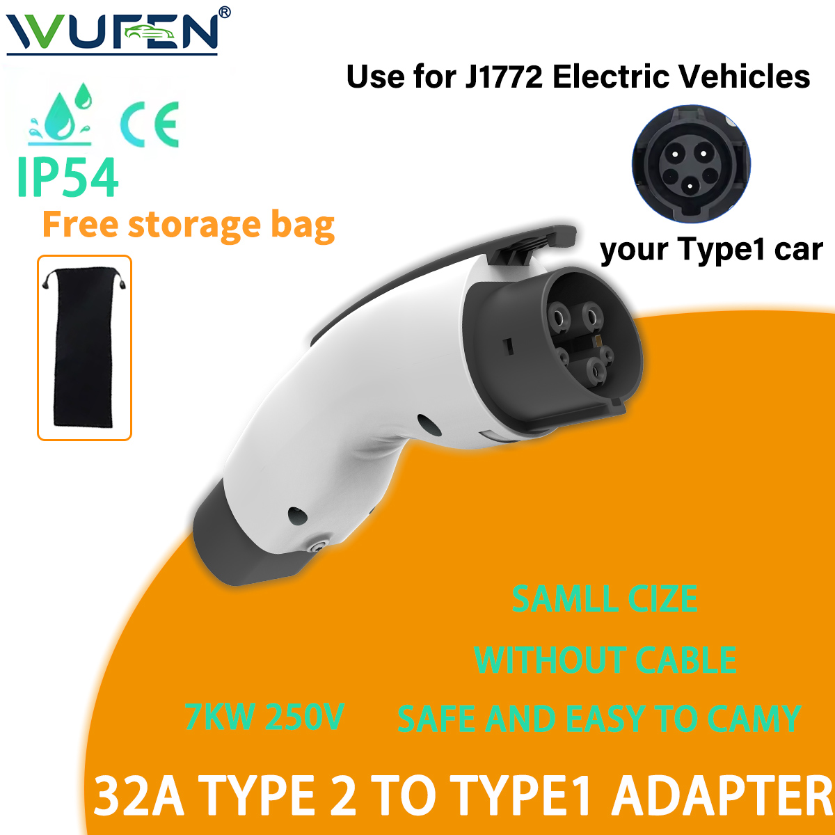 Ev Charger Adapter Type 2 To Type 1 - WUFEN Type2 to Type1 EV Charger
