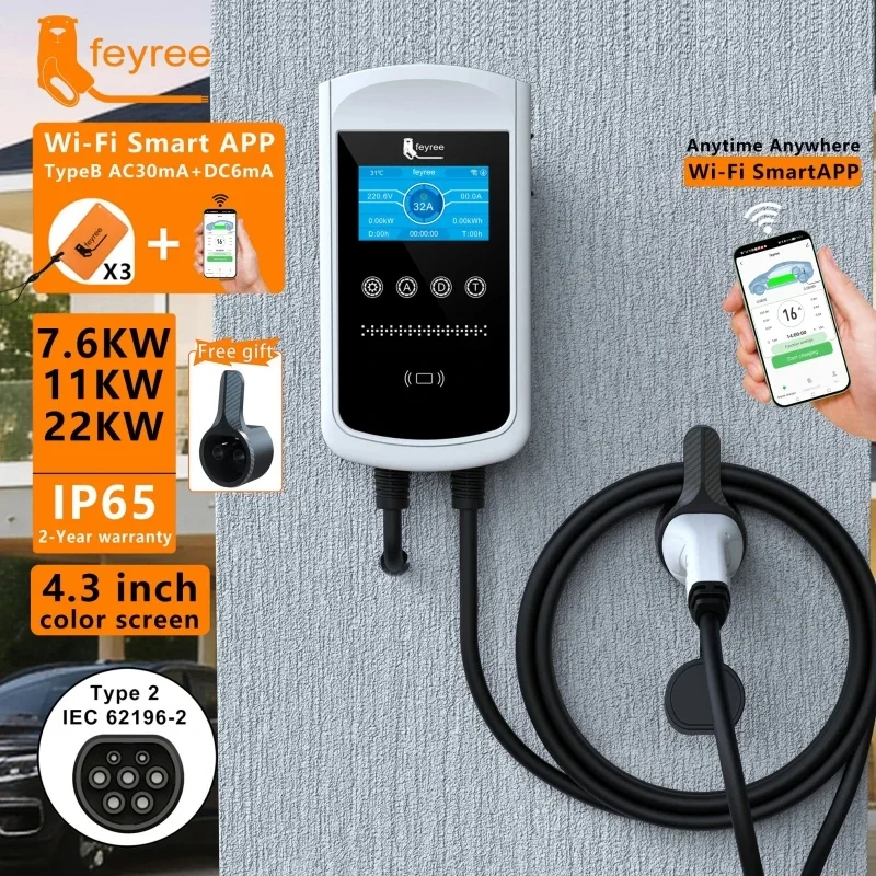 Ev Charger 22Kw Wallbox Type 2 - Feyree Type2 EV Charger 32A 7.6KW