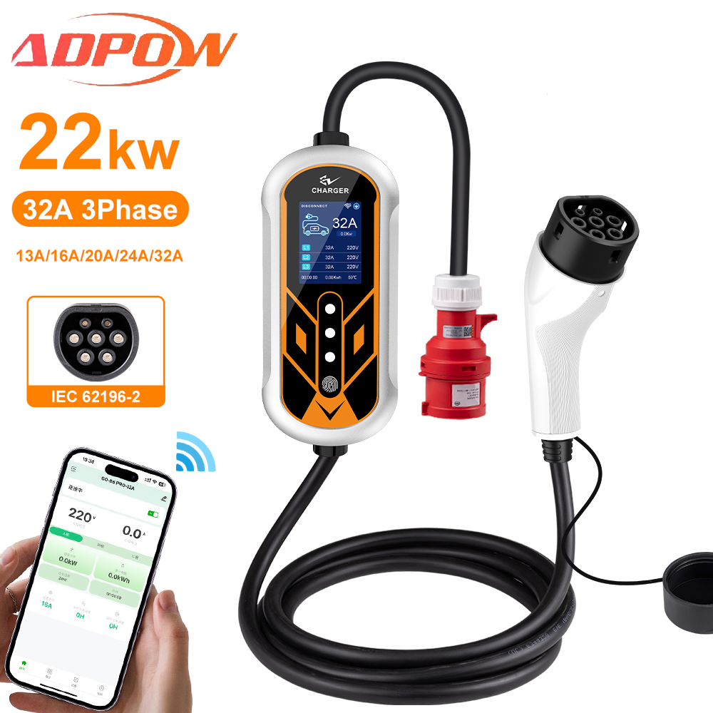 Ev Charging Cable 5M 22Kw - ADPOW Portable 32A Type2 EV Chargers