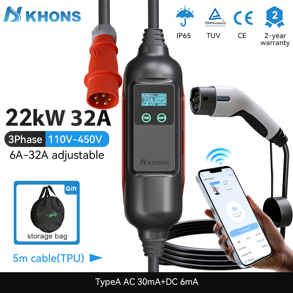 Khons Portable EV Charger Type - Ev Charging Cable Type 2 32A recension och pris