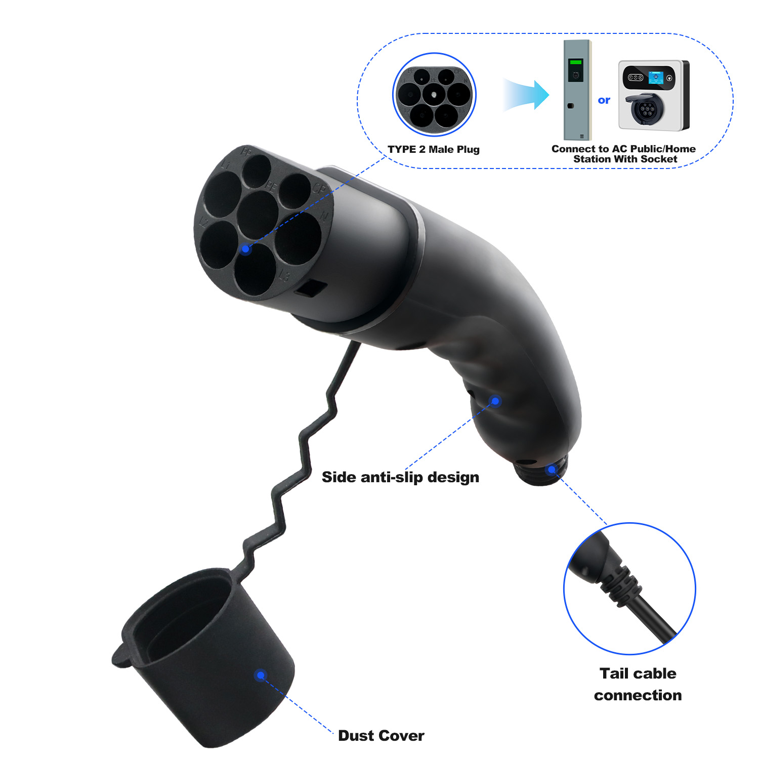 Kolanky EV Plug Type 2 Male  1 - Ev Charging Cable Type 2 32A recension och pris