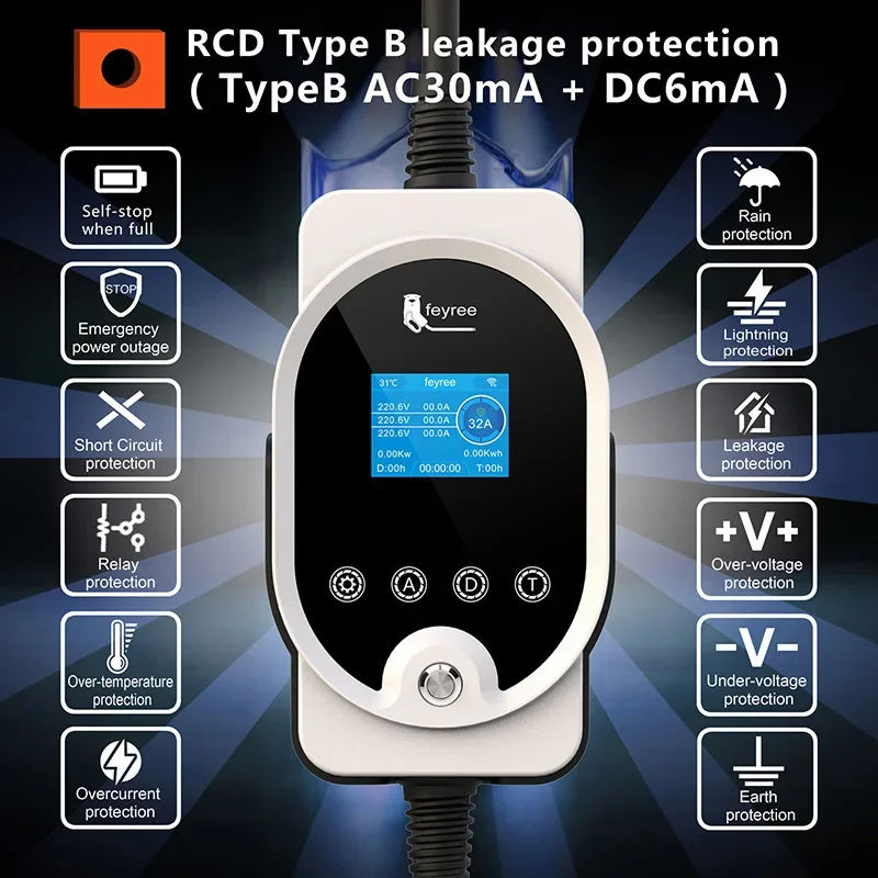 Feyree 22KW Type2 Cable EVSE W - Ev Charging Cable Type 2 32A recension och pris