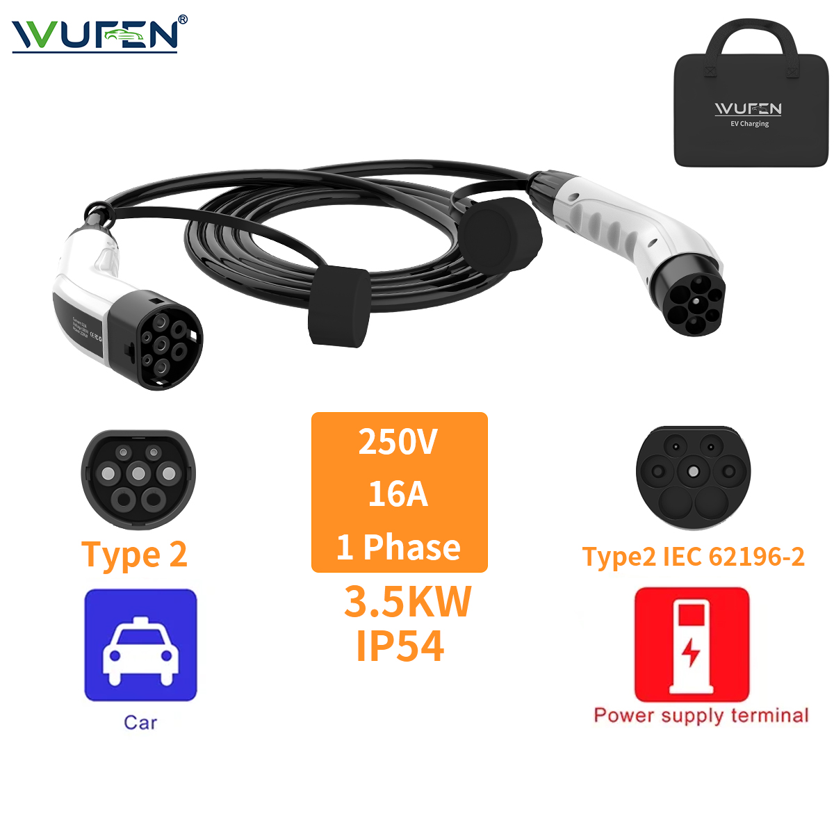 WUFEN Type2 to Type2 EV Chargr - Ev Charging Cable Type 2 32A recension och pris