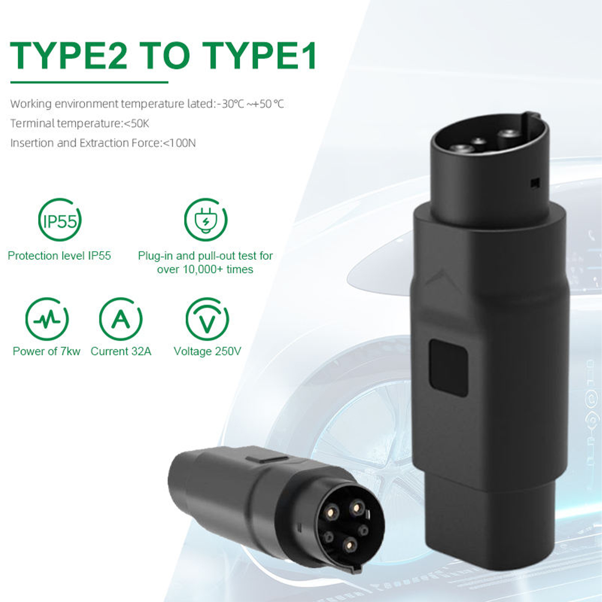 Type2 to Type1 EV Charger Adap - Ev Charger Adapter Type 2 To Type 1 recension och pris