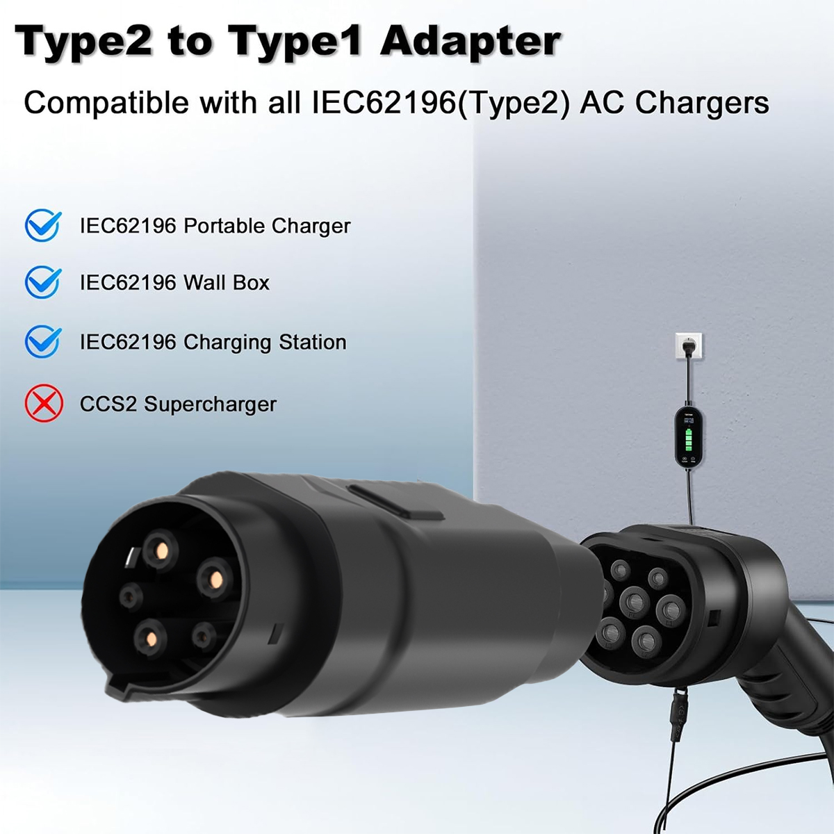 Type2 to Type1 EV Charger Adap - Ev Charger Adapter Type 2 To Type 1 recension och pris