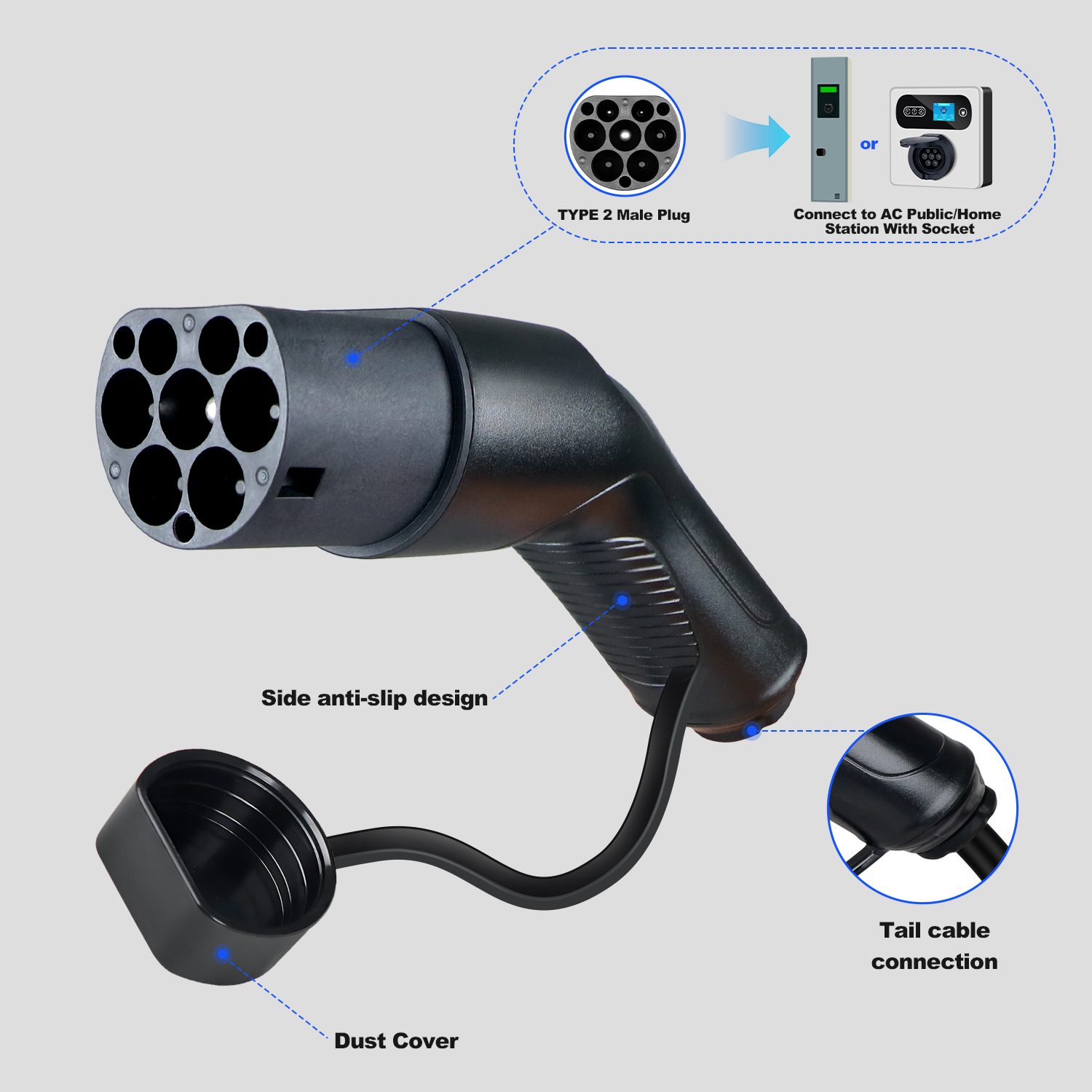 Kolanky Type2 EVS Male EV Char - Ev Charging Cable Type 2 32A recension och pris