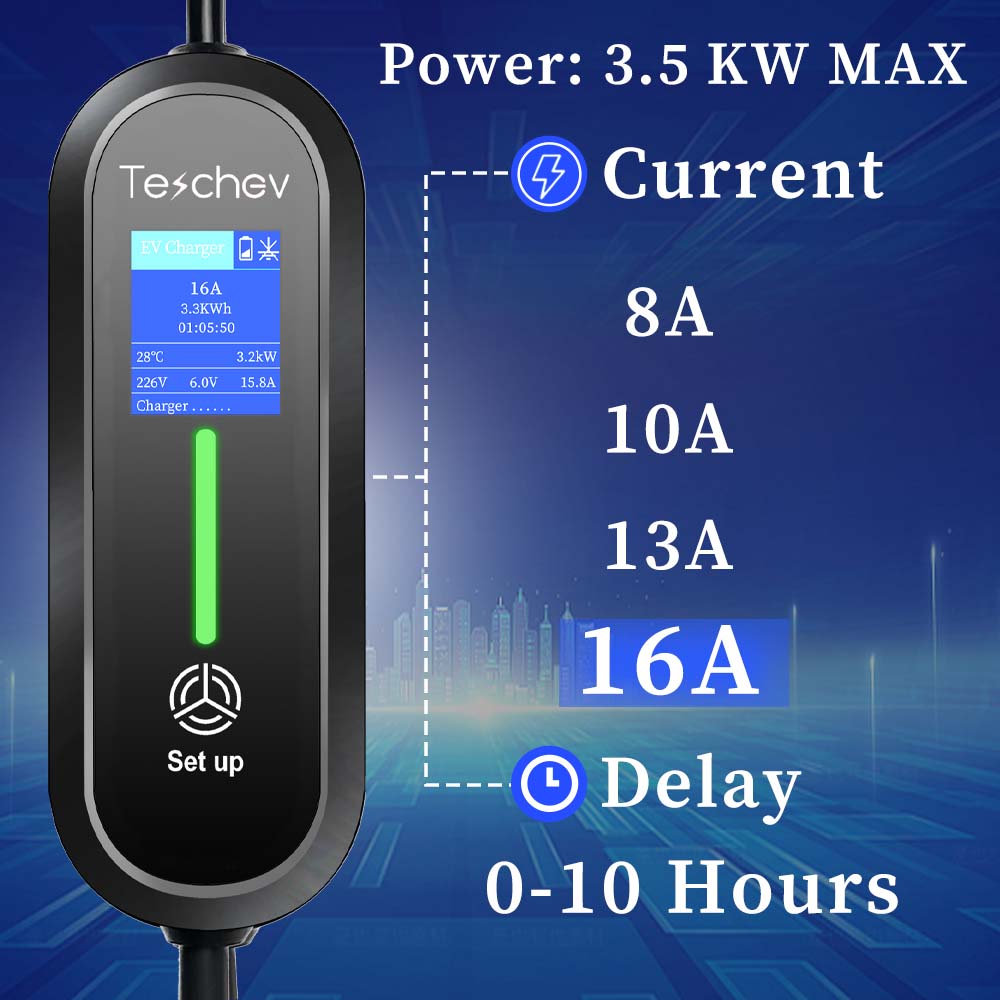 Teschev 3.5kW Type 1 Type 2 GB - Portable Ev Charger 16A Adjustable recension och pris