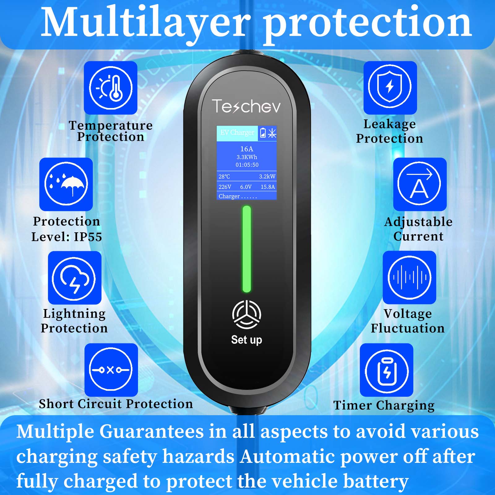 Teschev 3.5kW Type 1 Type 2 GB - Portable Ev Charger 16A Adjustable recension och pris