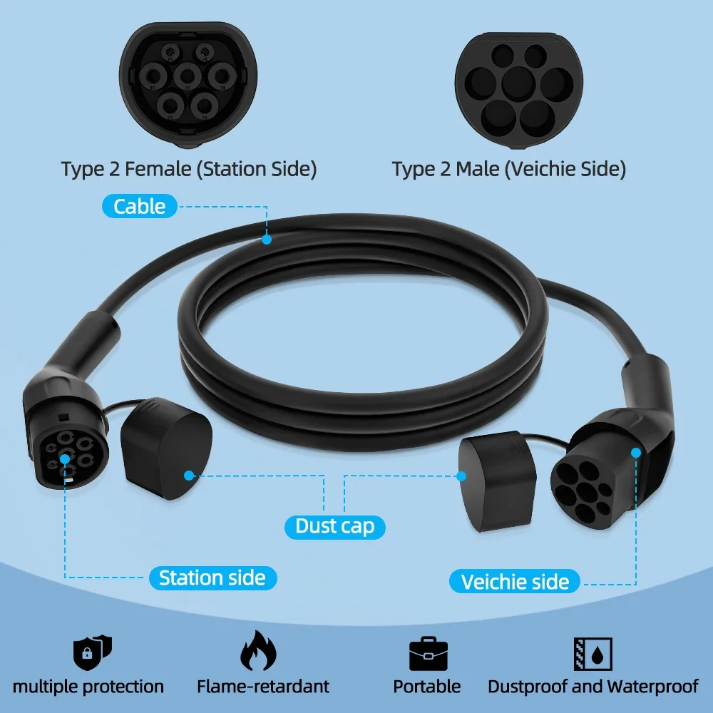 Potable EV Charging Cable 32A  - Ev Charging Cable Type 2 32A recension och pris