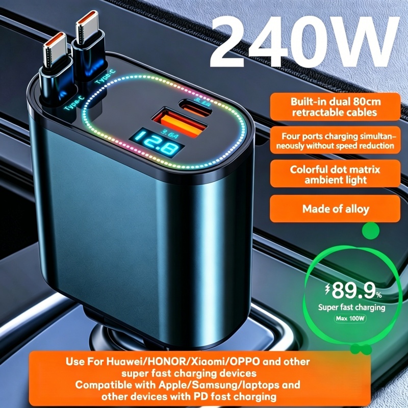 4 IN 1 Retractable Car Charger - Ev Charger Adapter Type 2 To Type 1 recension och pris
