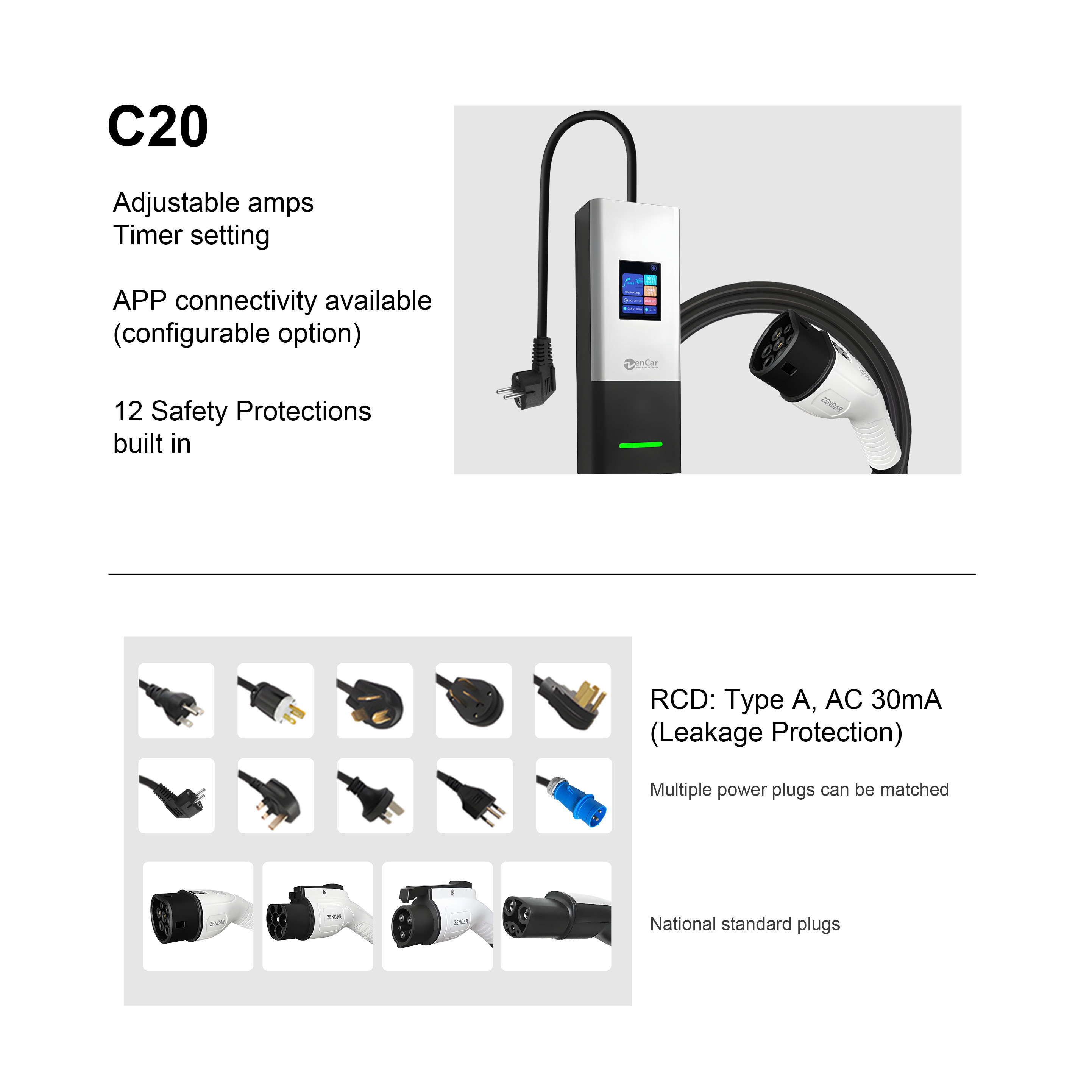 Zencar 16A Portable EV Charger - Portable Ev Charger 16A Adjustable recension och pris