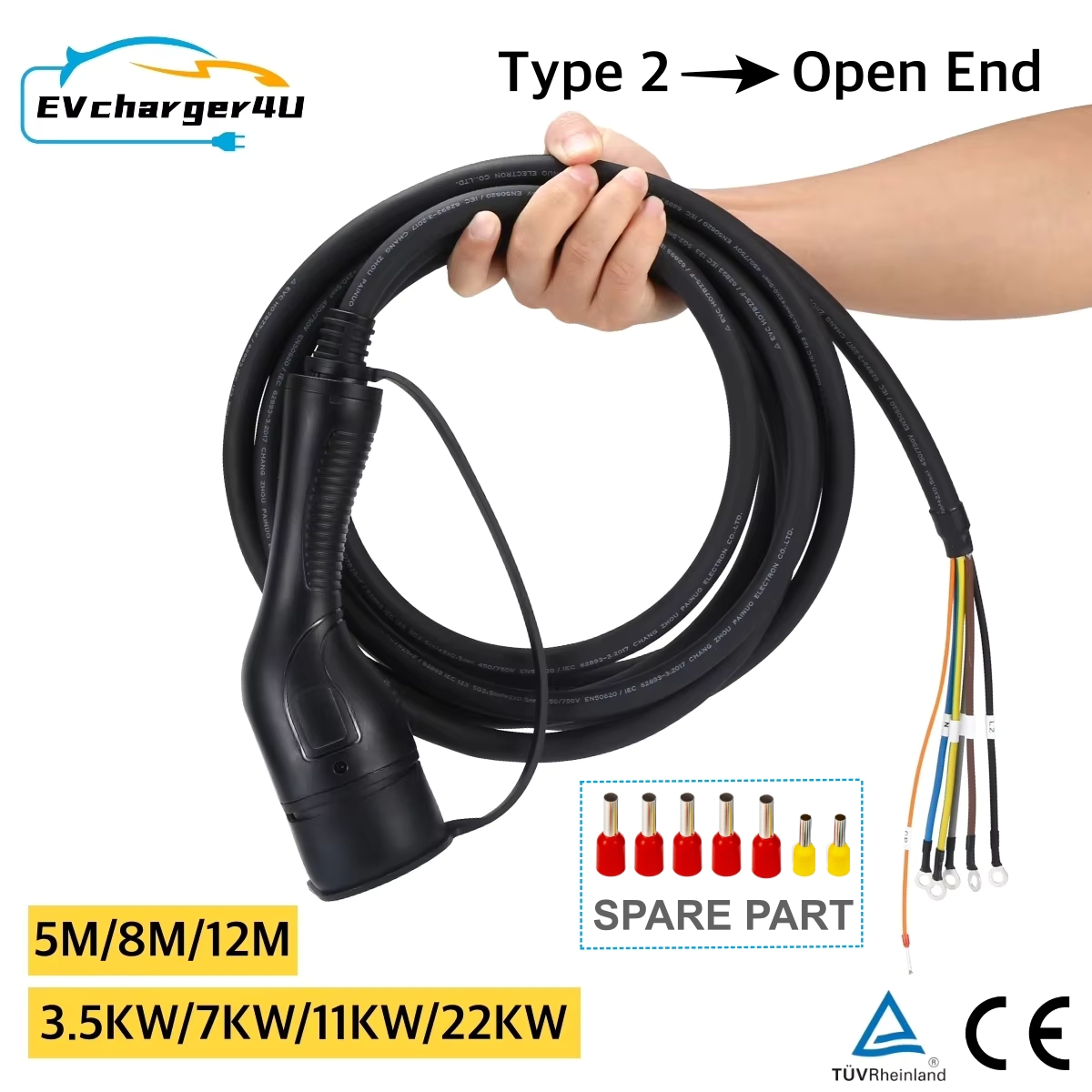 EVcharger4U 3.5KW 7KW 11KW 22K - Ev Charging Cable Type 2 32A recension och pris